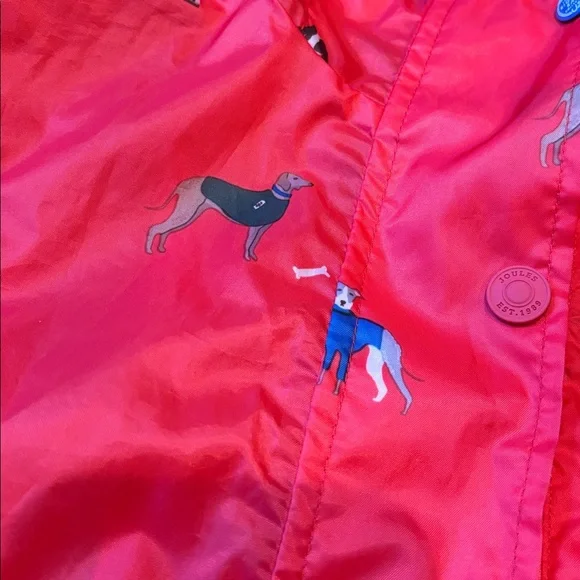 JOULES Unisex 6 Red Puppy Dog Printed Rain Jacket Coat Long Fit Hooded - Picture 8 of 10